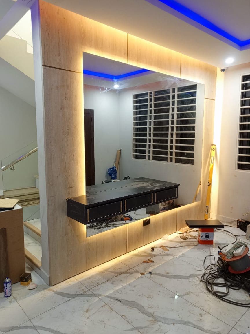 LED-lit wood partition wall — Tech1 Wood Works Accra